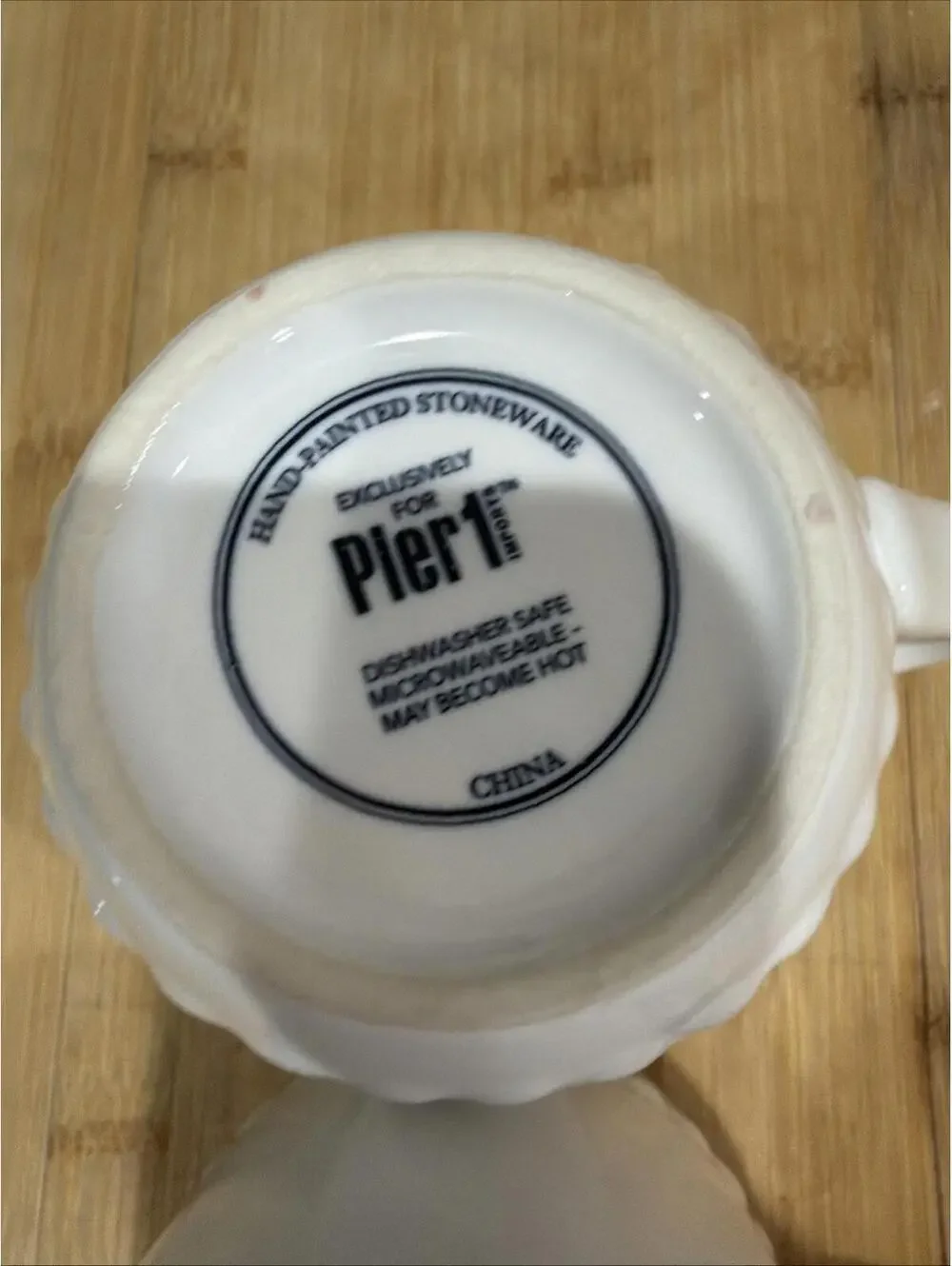 2 VTG Pier 1 Porcelain Hand Painted Pearl Edge 16oz Coffee/Tea Cups *